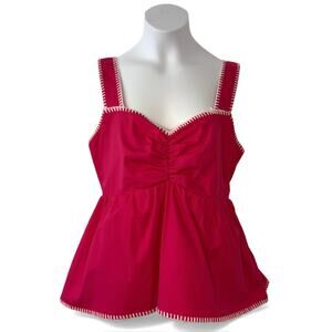 Hot Pink Peplum Top Small Cotton Whipstitch Trim Rockabilly Pinup Retro Coquette